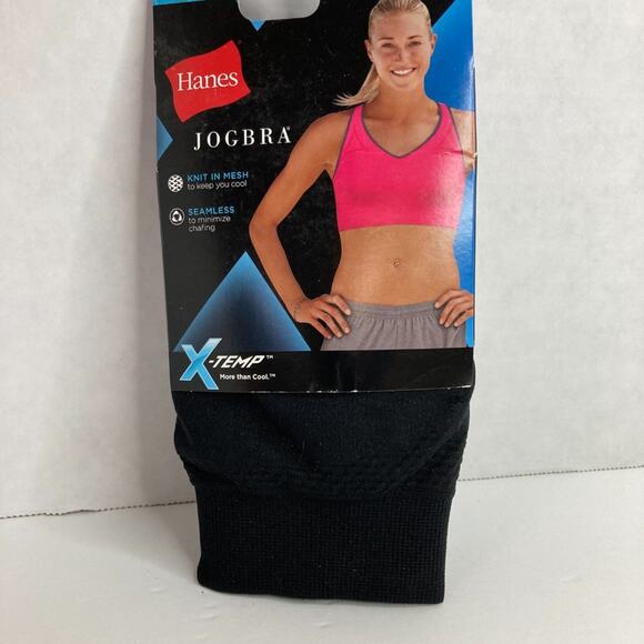Hanes JogBra Racerback Sports Bra Large Black Ebony Seamless Knit in Mesh - Picture 2 of 6